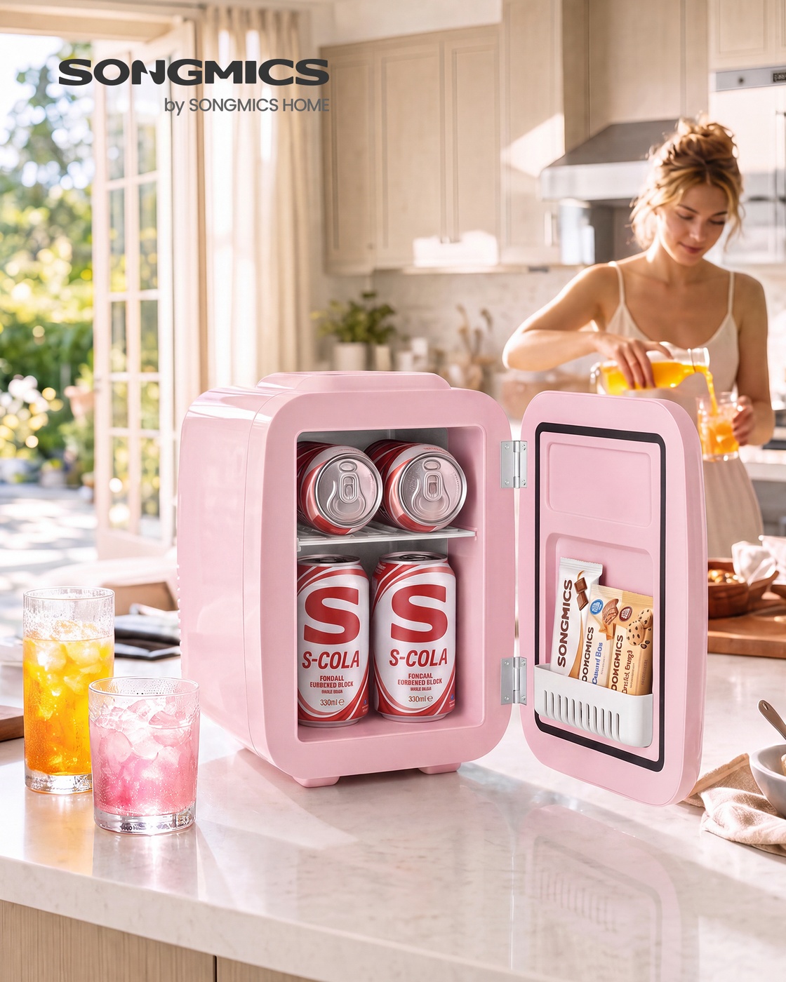 Pink portable mini fridge cooler and warmer for skincare