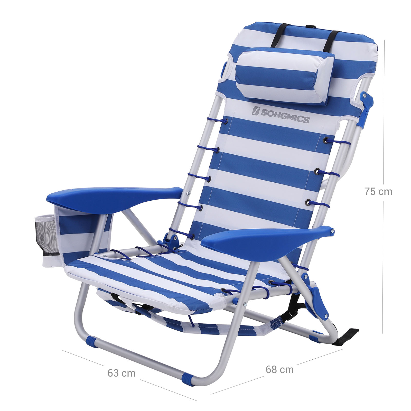 SONGMICS Beach Chair Portable, Aluminium, with Pillow, Foldable
