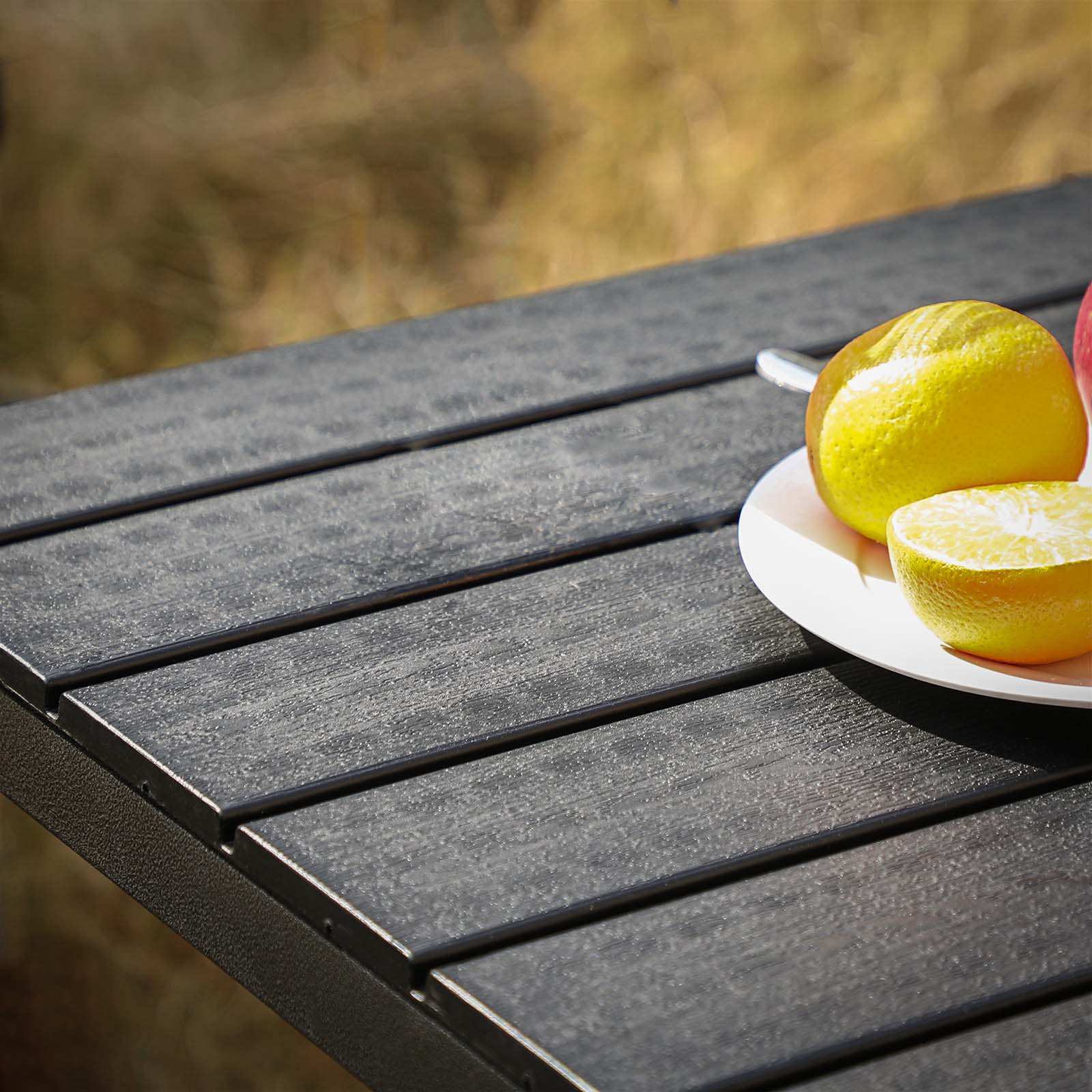 SONGMICS Garden Table, Small Garden Table with Plastic Wood Grain