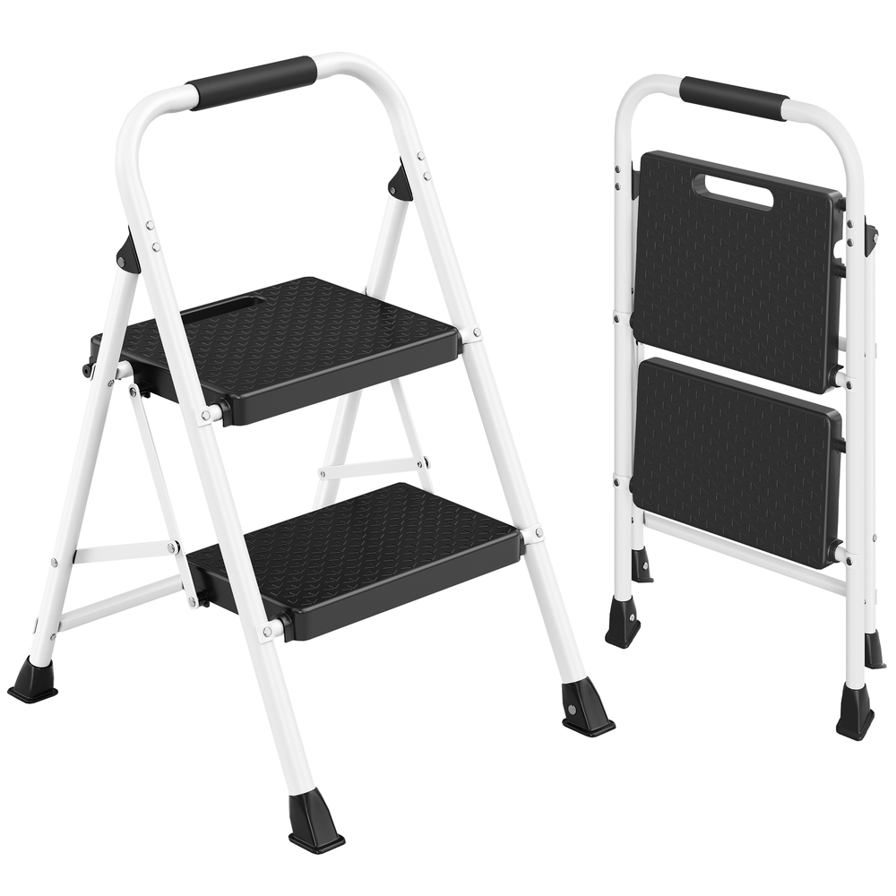 Two Step Folding Steel Ladder White Two Step Folding Steel Ladder White