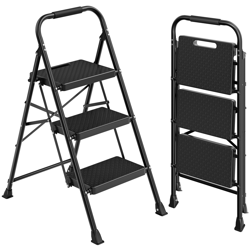 Three Step Folding Steel Ladder Black Three Step Folding Steel Ladder Black