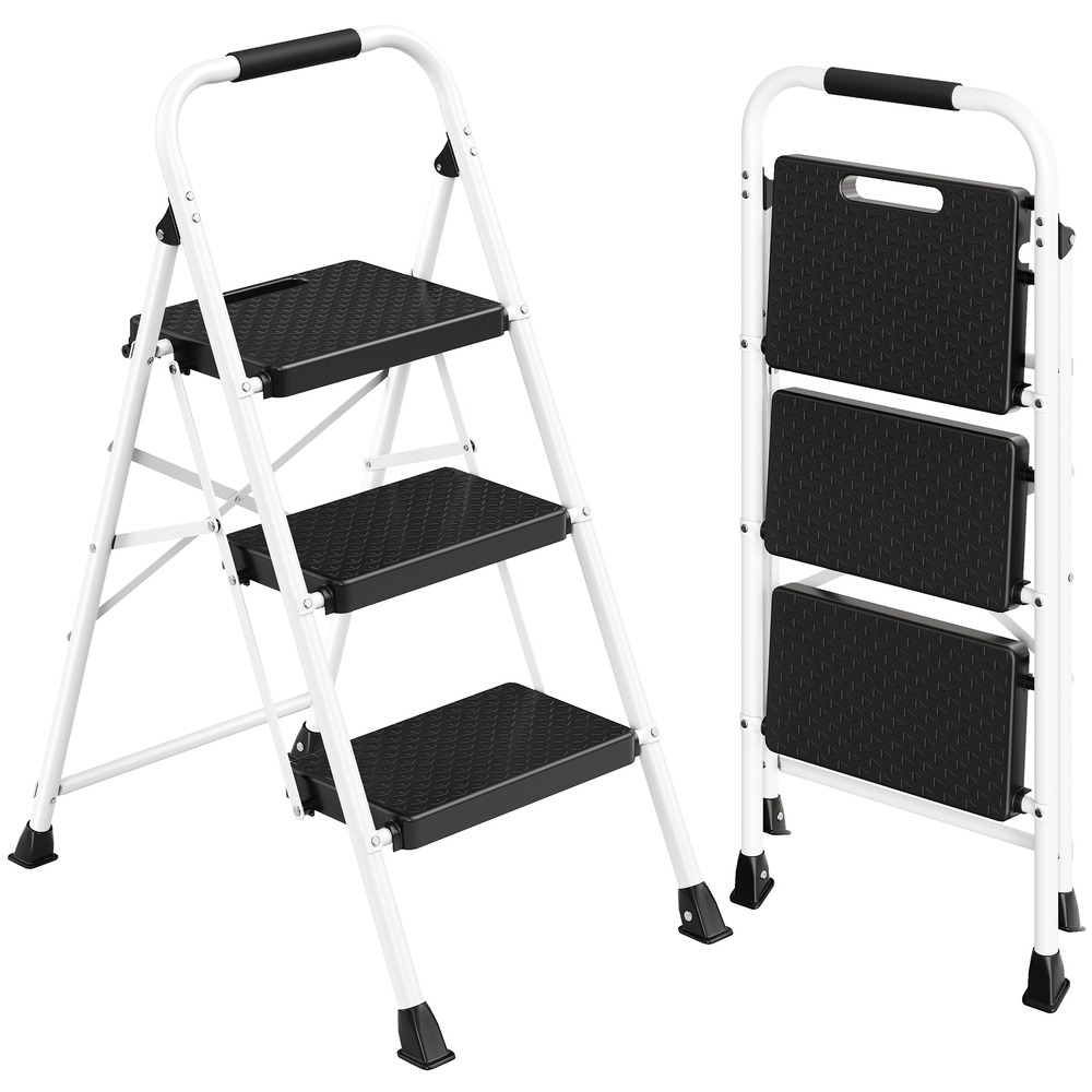 Three Step Folding Steel Ladder White Three Step Folding Steel Ladder White