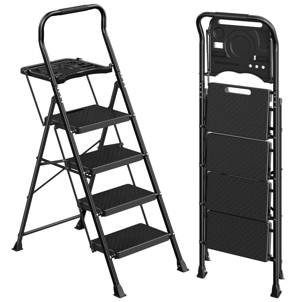Four Step Folding Steel Ladder Black Four Step Folding Steel Ladder Black