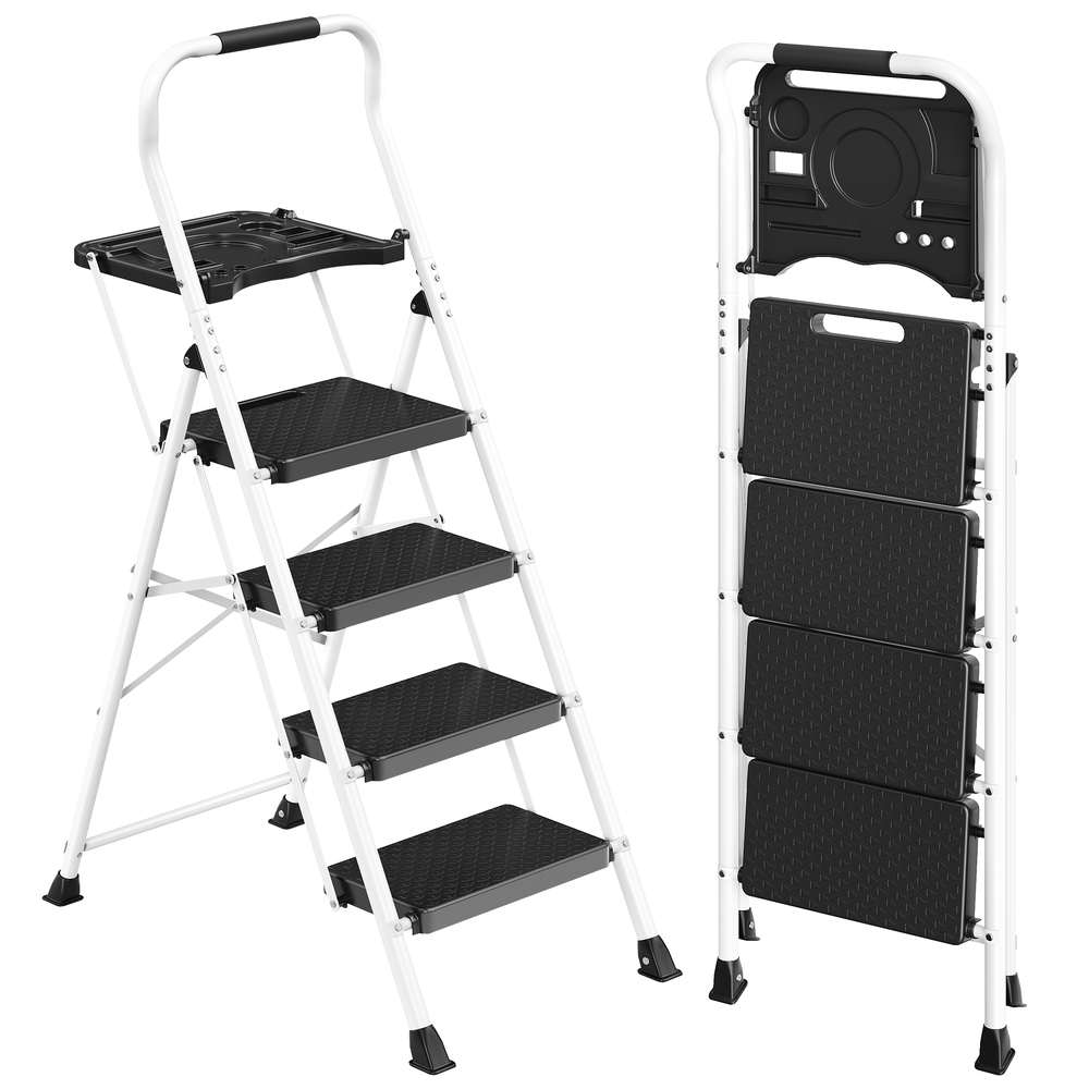 Four Step Folding Steel Ladder White Four Step Folding Steel Ladder White