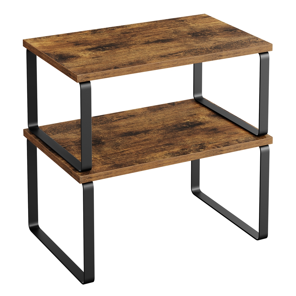 Set of 2 Cupboard Shelf Organiser Black and Rustic Brown
