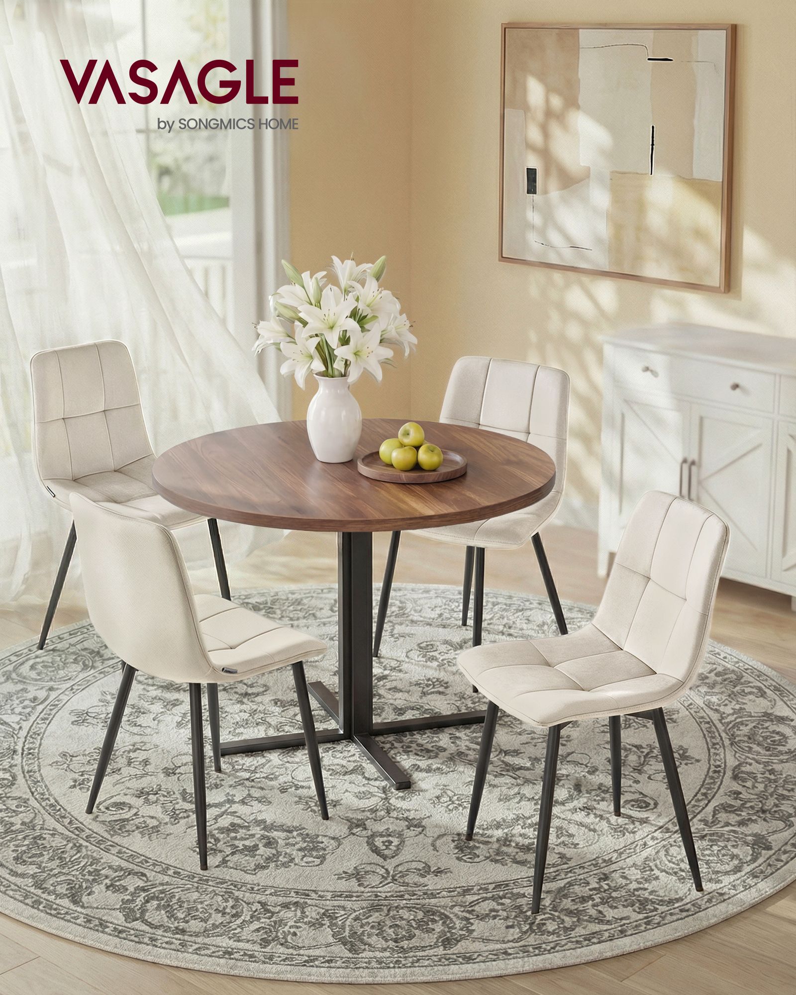 Cappuccino beige velvet upholstered dining chairs with adjustable feet set of 4 Cappuccino beige velvet upholstered dining chairs with adjustable feet set of 4