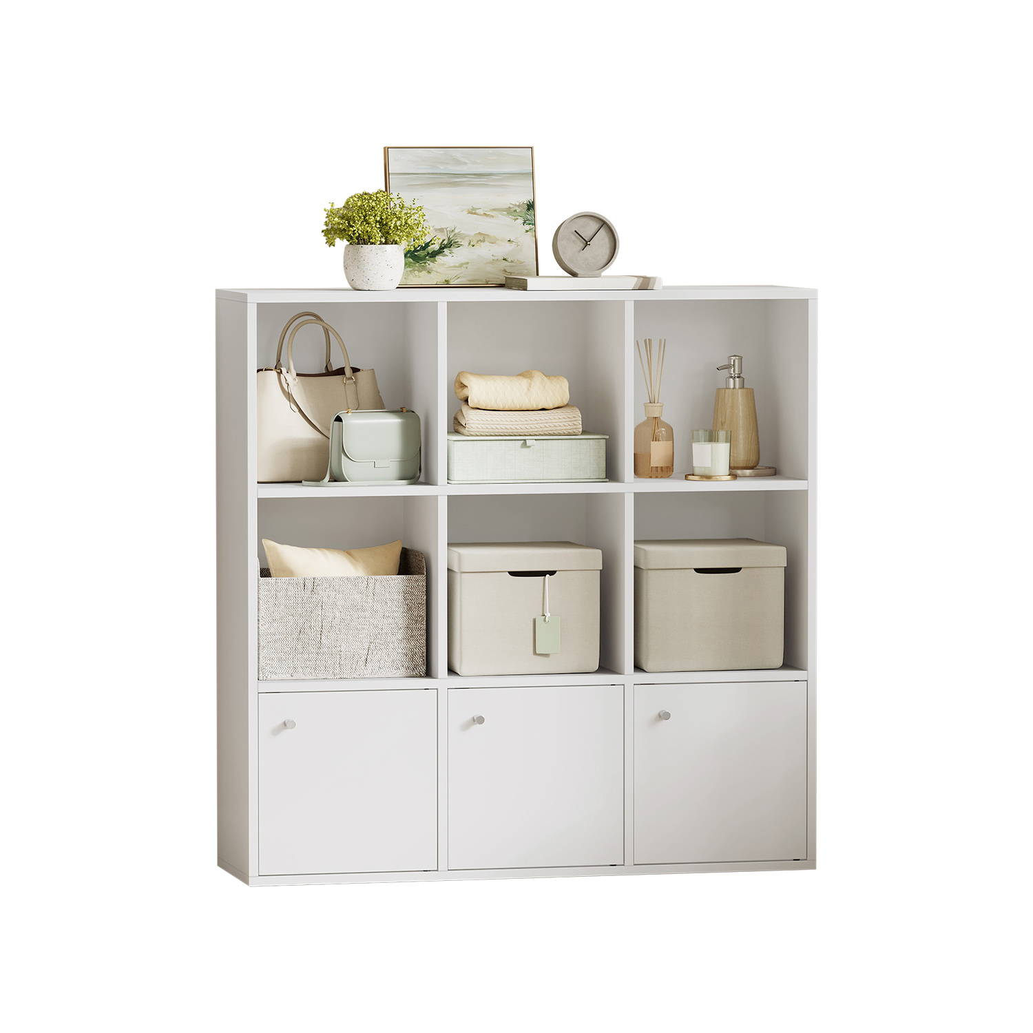 9-Cube Bookshelf, Display Storage Shelf with 3 Bottom Cabinets