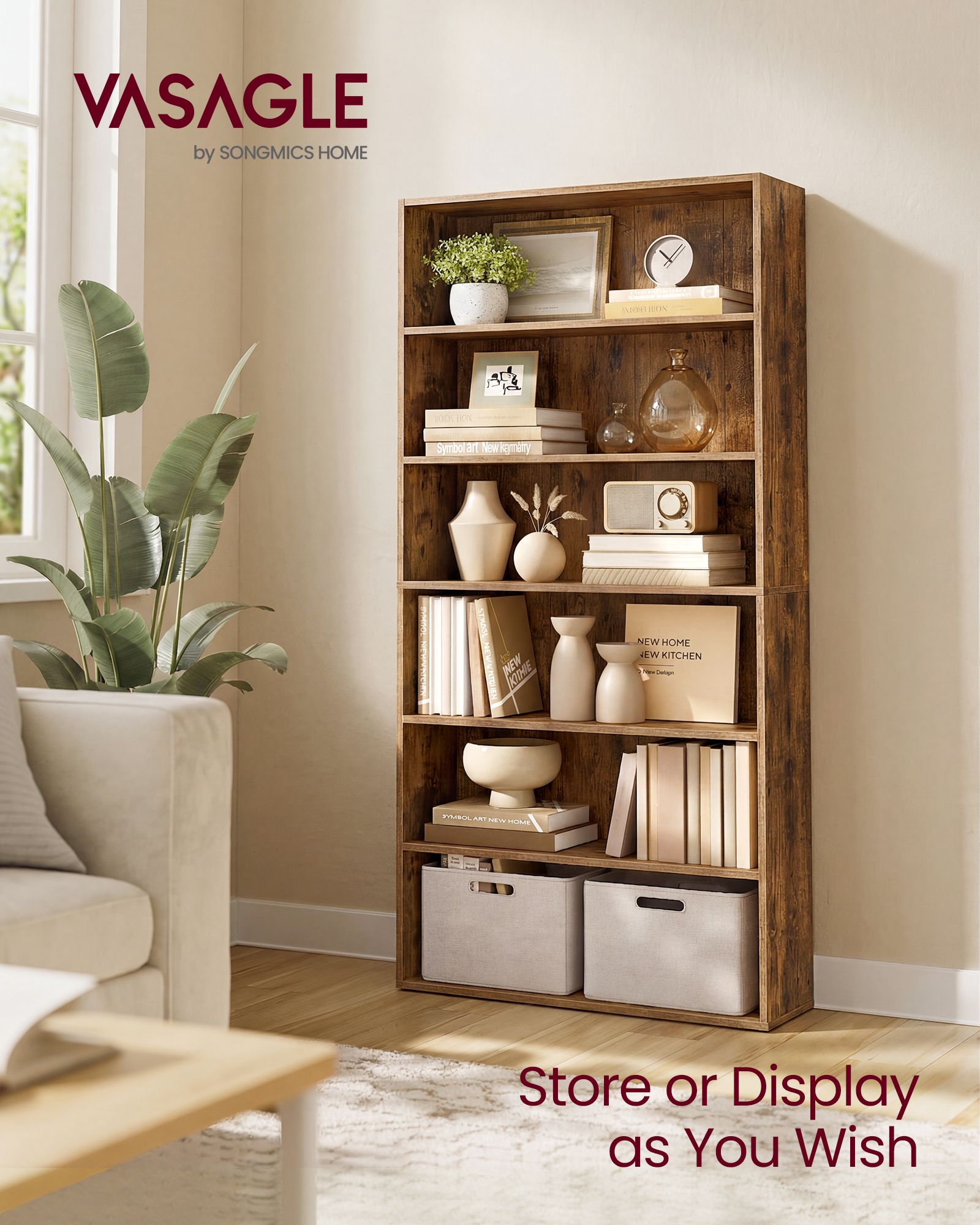 Six Tier Open Storage Shelving Unit Rustic Brown