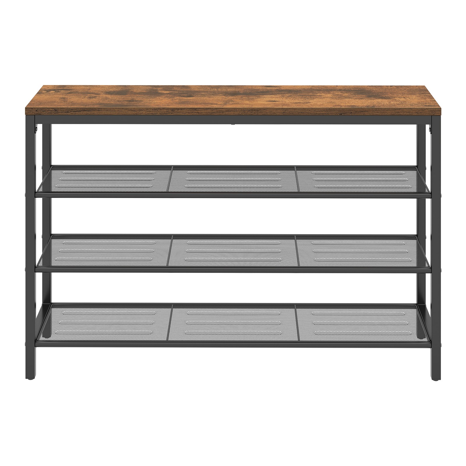 3-Tier Industrial Shoe Rack with Mesh Shelves, Rustic Brown