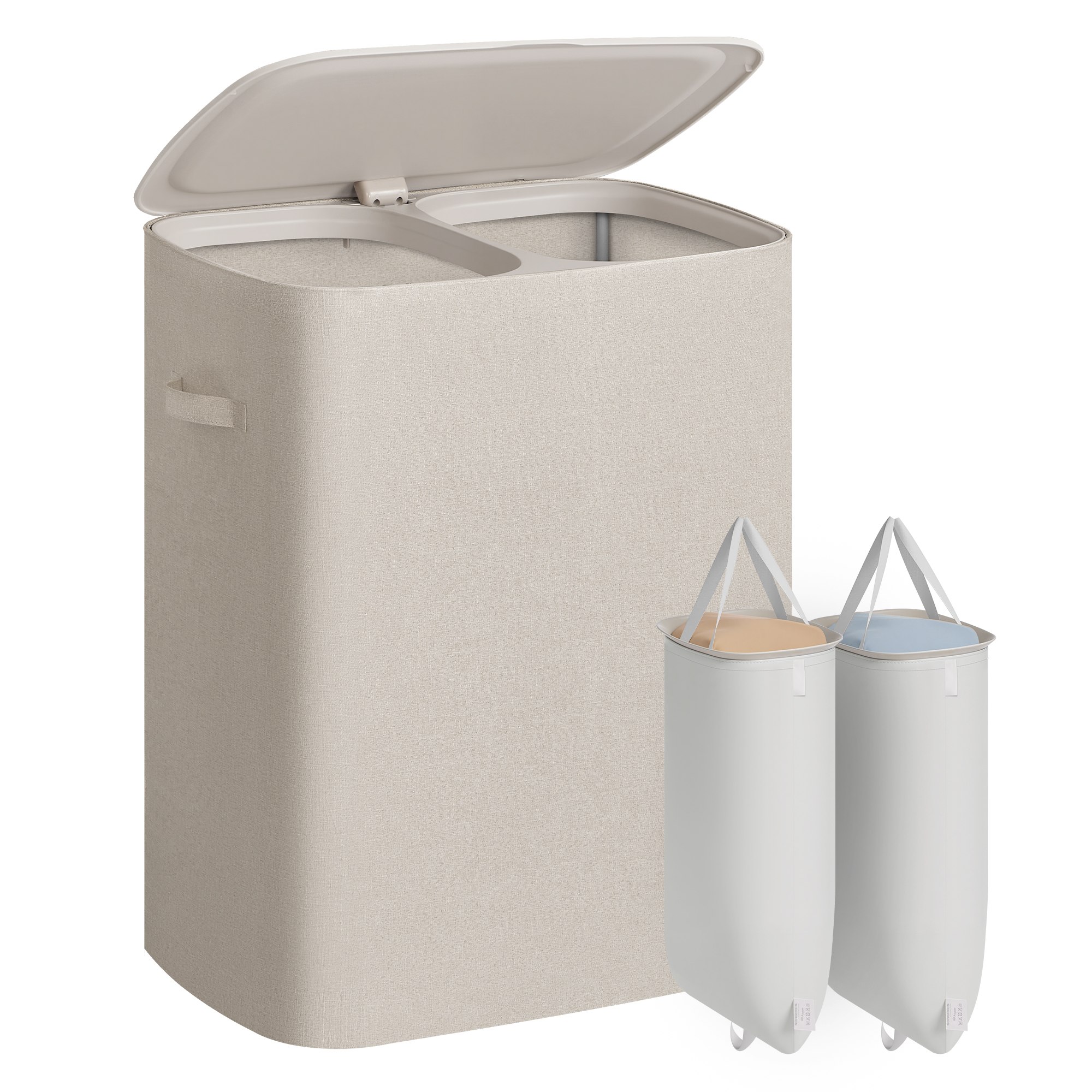 Dual Compartment Laundry Hamper with Lid Beige Dual Compartment Laundry Hamper with Lid Beige