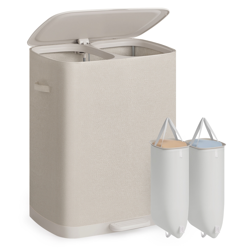 Dual Compartment Laundry Hamper with Lid Beige Dual Compartment Laundry Hamper with Lid Beige