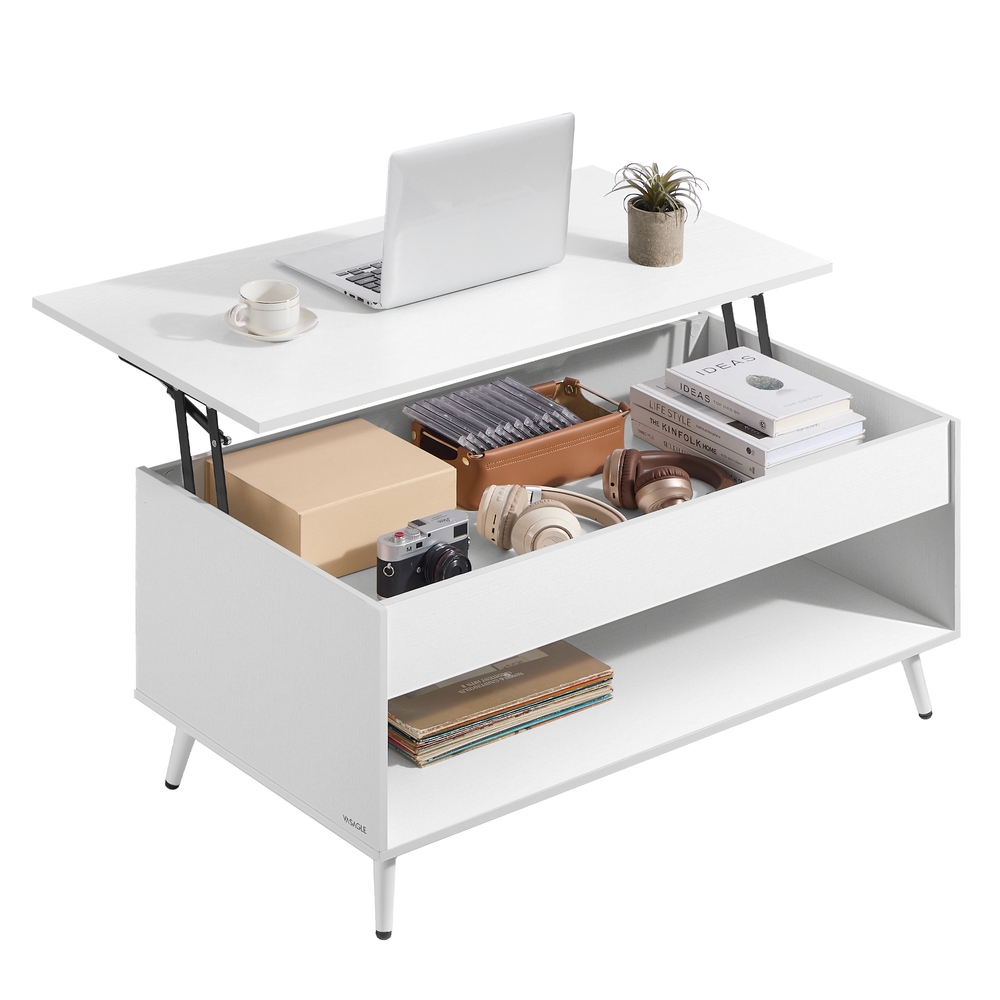 Gas Spring Lift Top Coffee Table with Storage Matte White