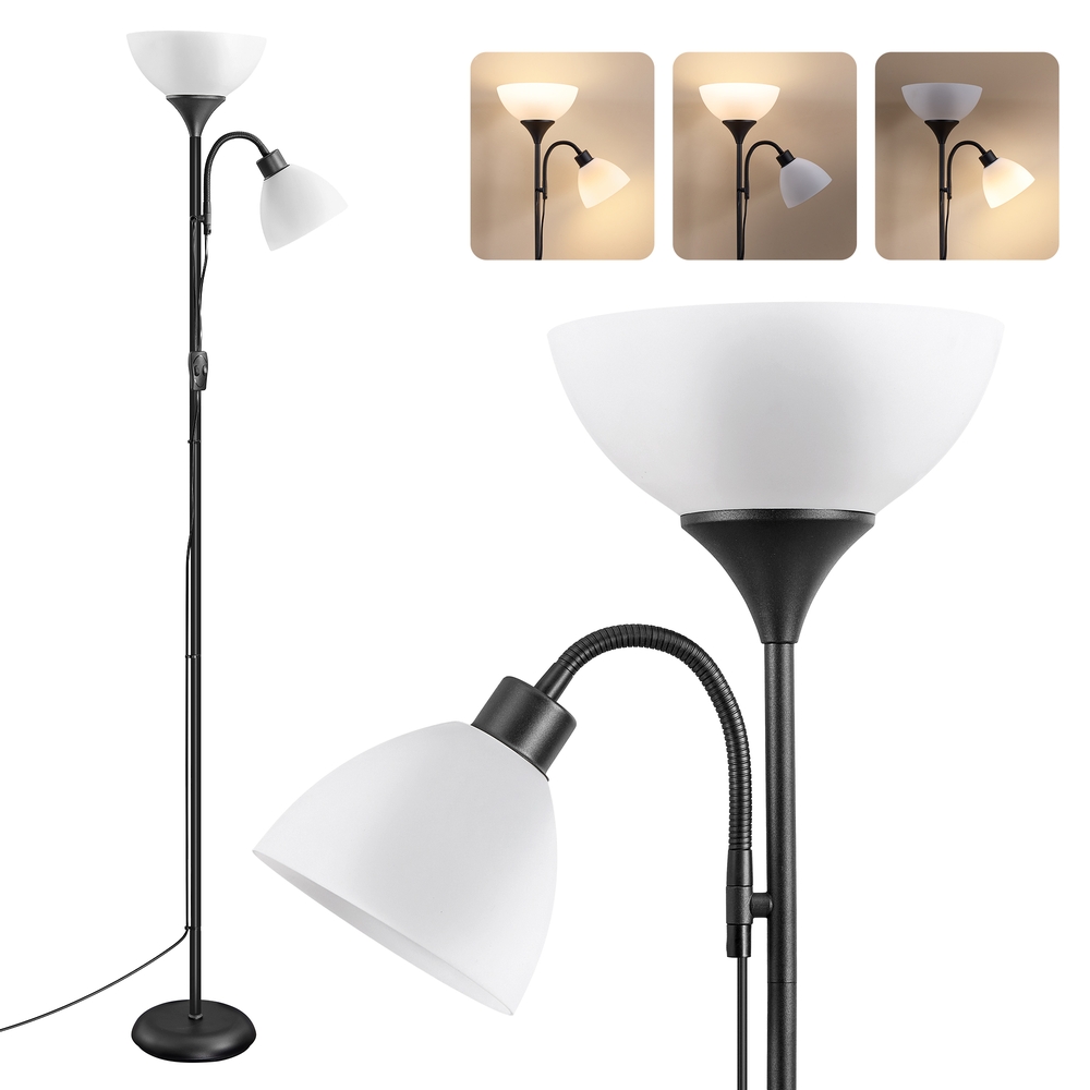 Uplighter Floor Lamp with Reading Light Black Uplighter Floor Lamp with Reading Light Black