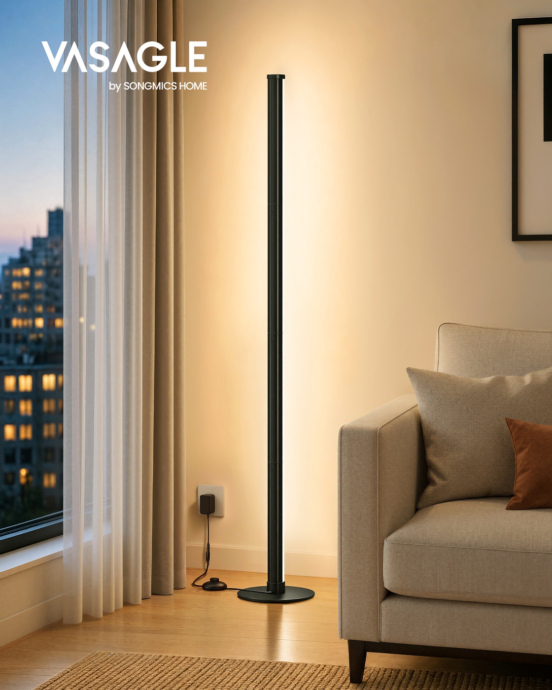 Matte black dimmable LED floor lamp for ambient lighting