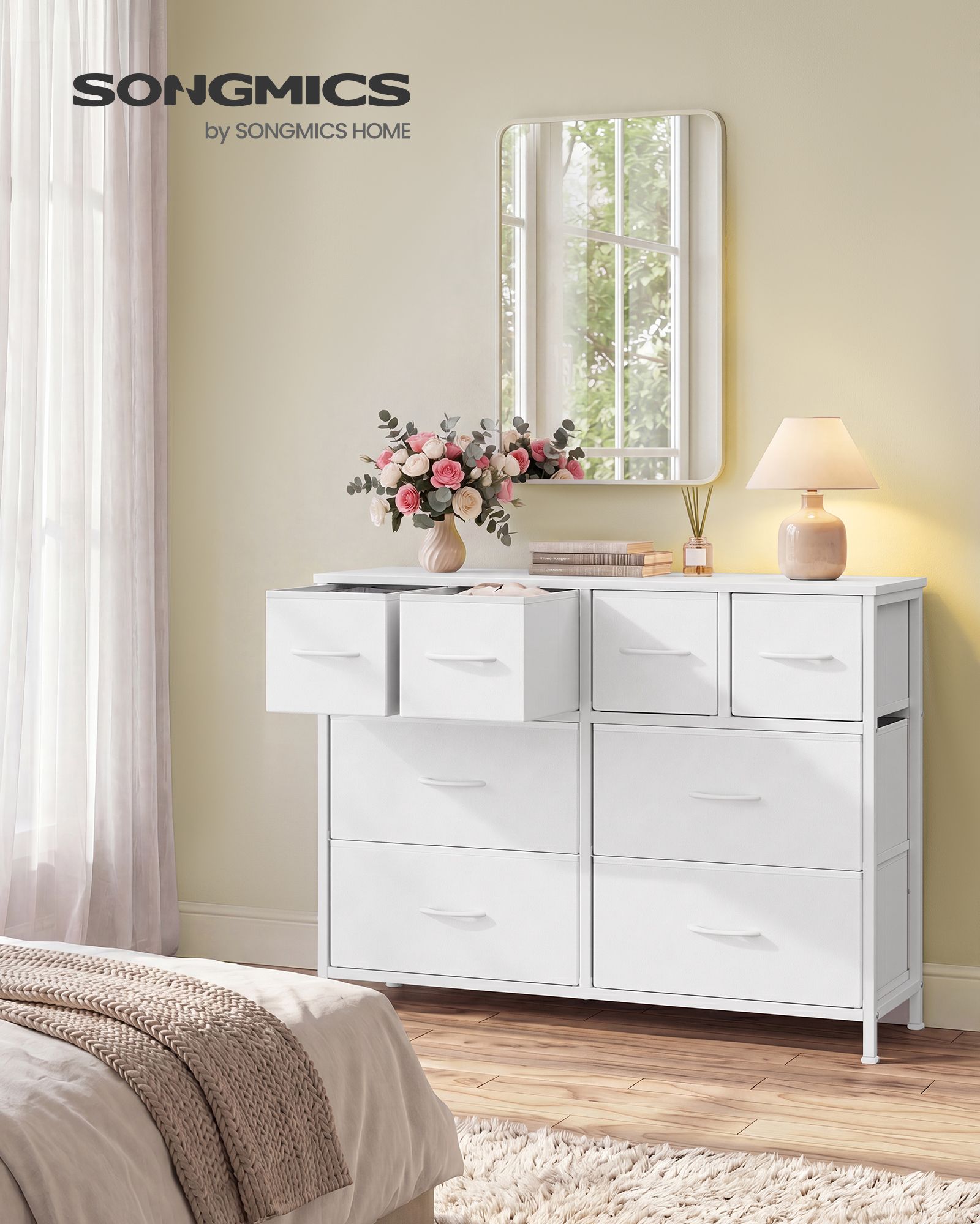 Cloud White Eight Drawer Storage Unit with Wooden Top