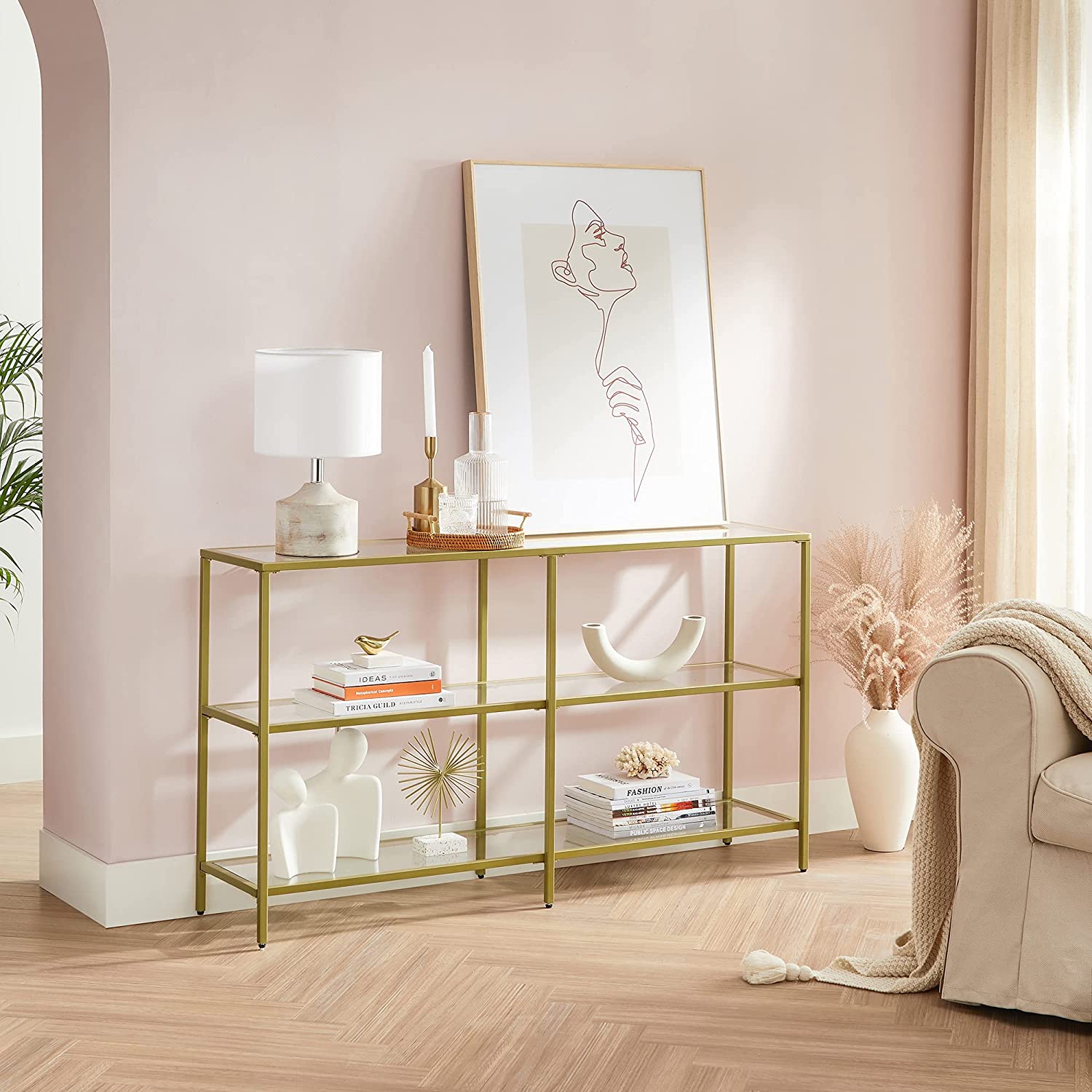 Gold Color 3 Tier Glass Console Sofa Table Vasagle 7094