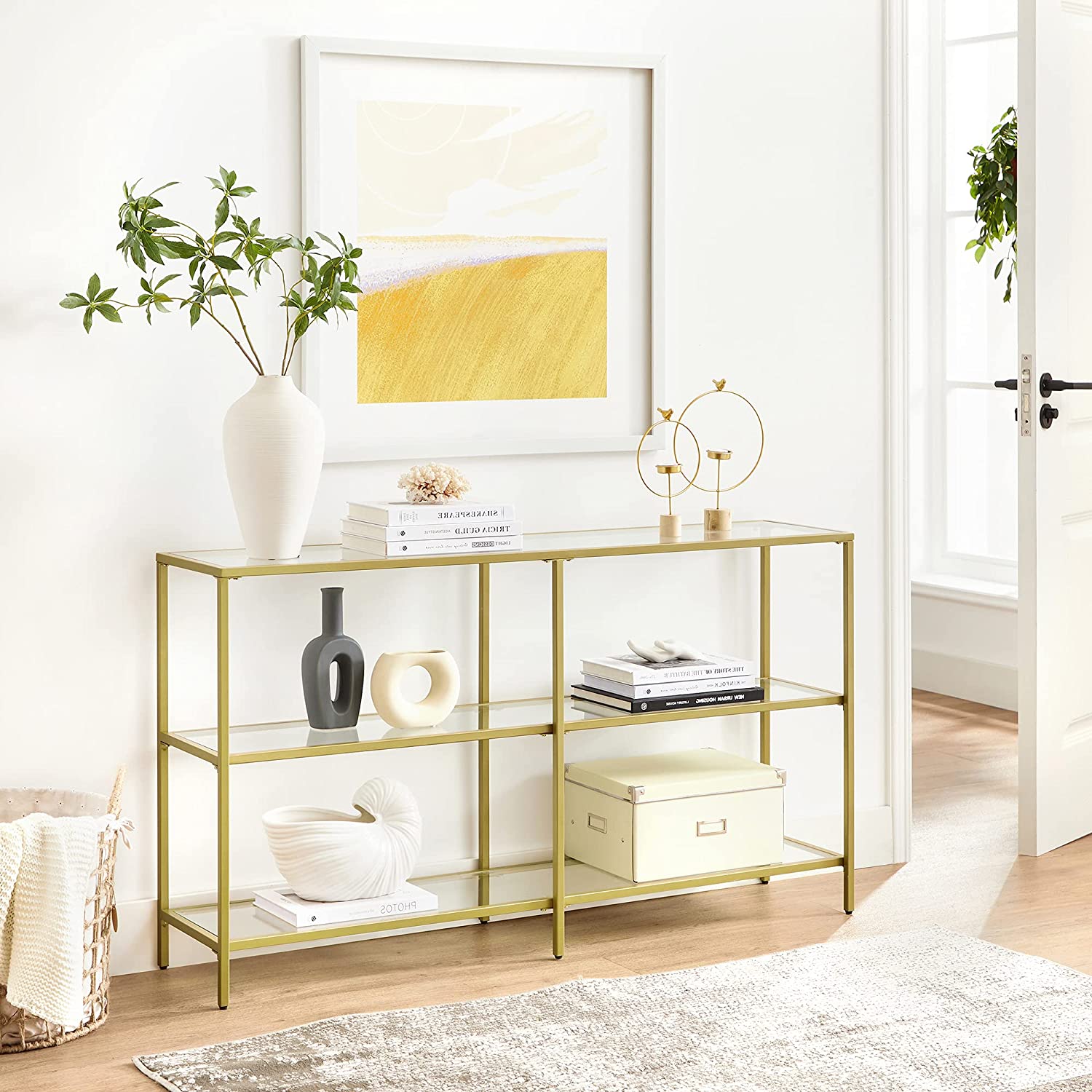 Gold Color 3tier Glass Console Sofa Table VASAGLE
