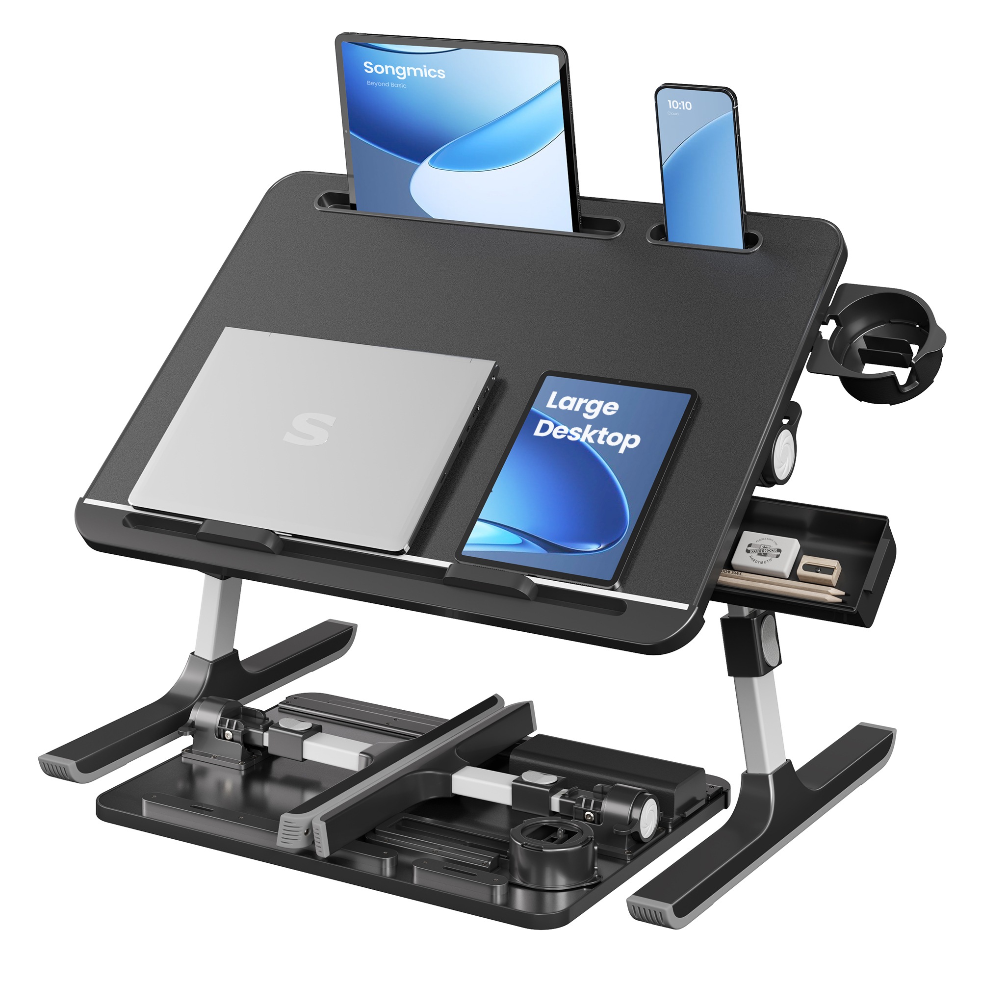 Adjustable Foldable Laptop Bed Desk with Cup Holder Black Adjustable Foldable Laptop Bed Desk with Cup Holder Black