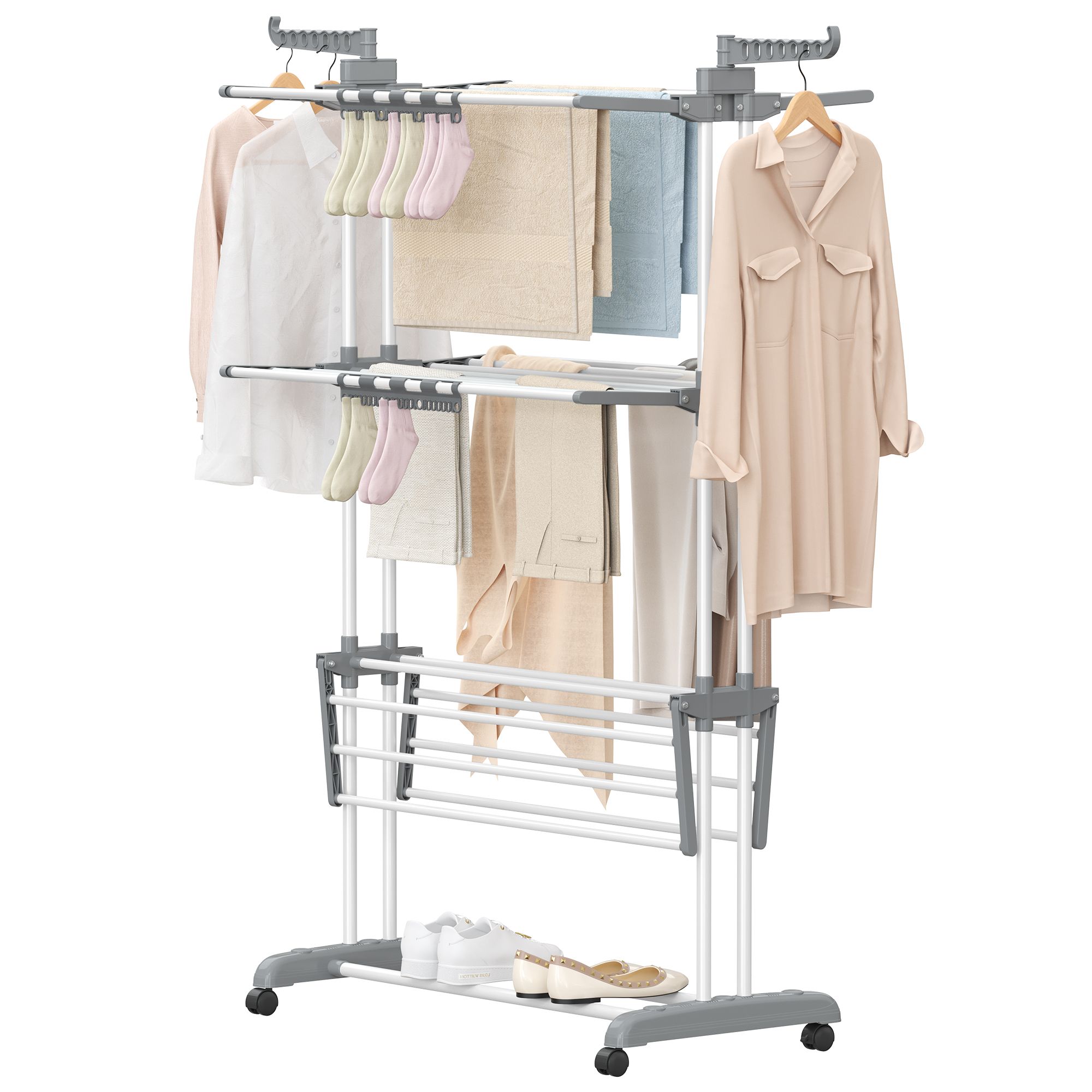 Foldable Clothes Airer with Wheels, 63.5 x 128 x 173 cm, White