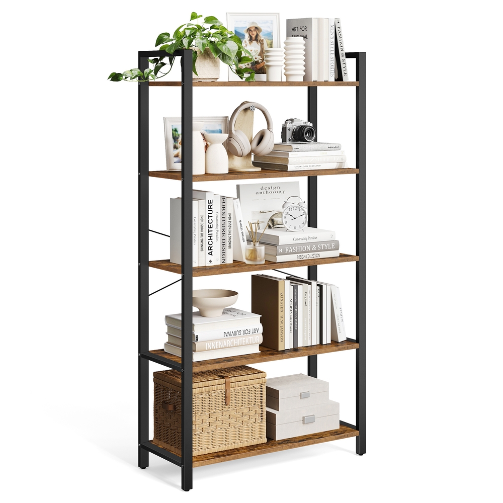 Five Tier Bookcase Rustic Brown and Matte Black