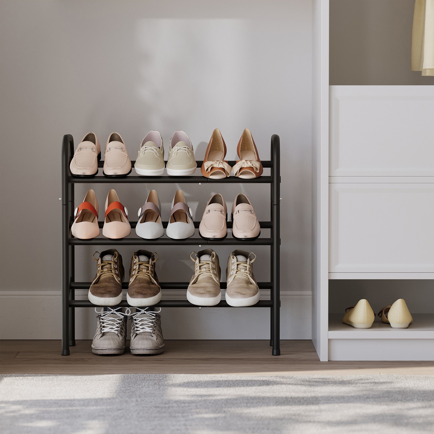 3-Tier Shoe Rack, Metal Shoe Shelf Storage, Extendable 3-Tier Shoe Rack, Metal Shoe Shelf Storage, Extendable