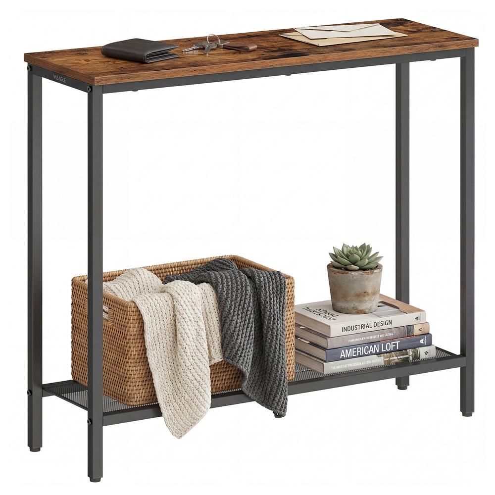 Narrow Steel Console Table Rustic Brown Narrow Steel Console Table Rustic Brown