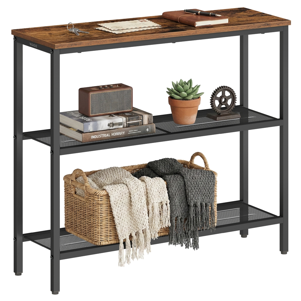 Narrow Steel Console Table Rustic Brown