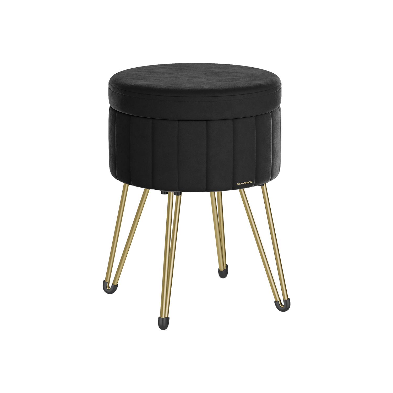 Velvet Round Storage Ottoman with 4 Metal Legs Ink Black Velvet Round Storage Ottoman with 4 Metal Legs Ink Black