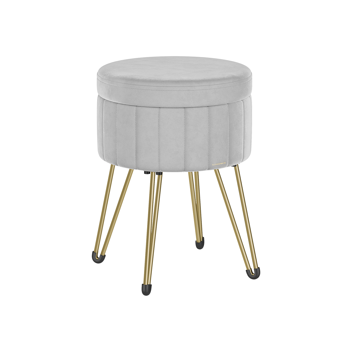 Velvet Round Storage Ottoman with 4 Metal Legs Dove Grey