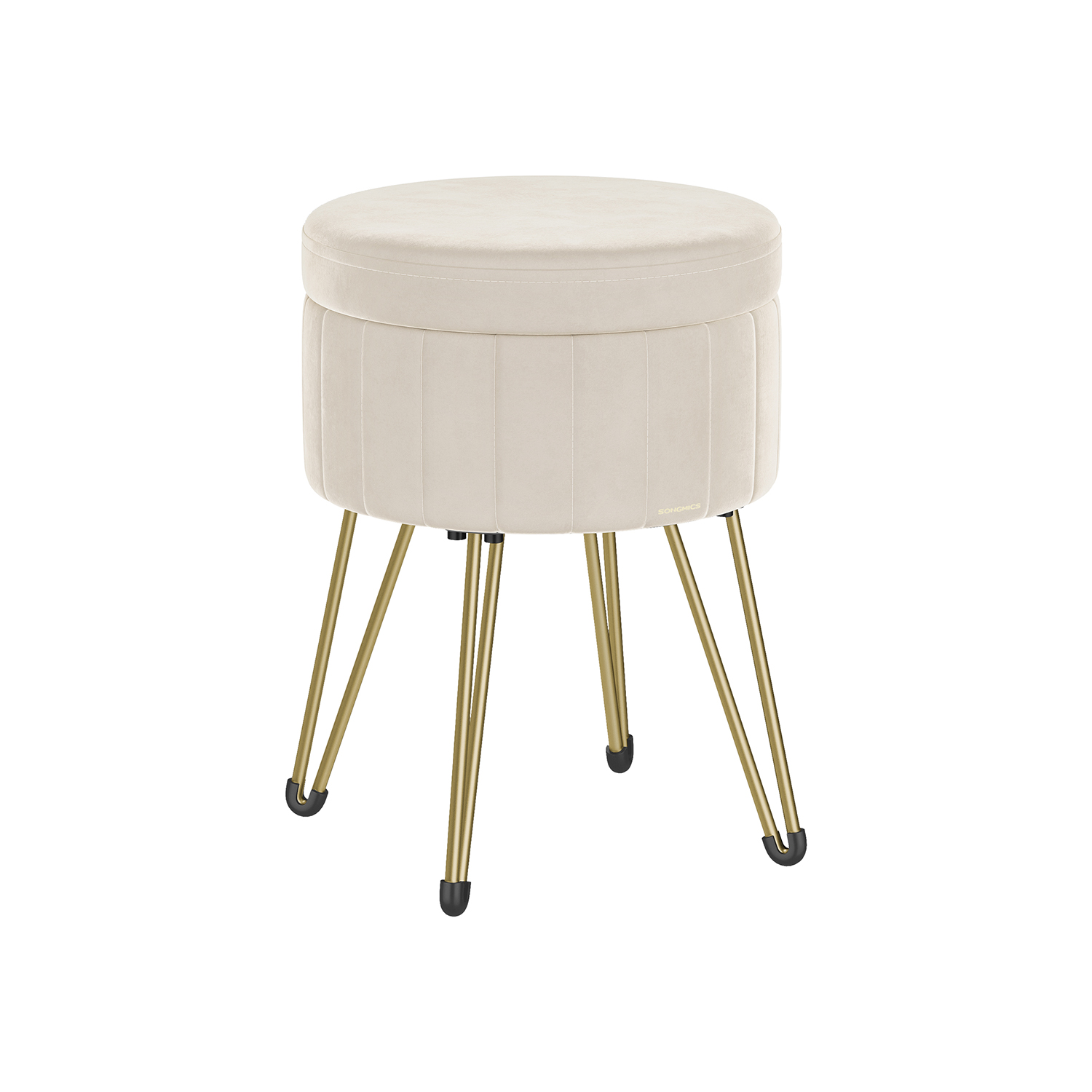 Velvet Round Storage Ottoman with 4 Metal Legs Cream White Velvet Round Storage Ottoman with 4 Metal Legs Cream White