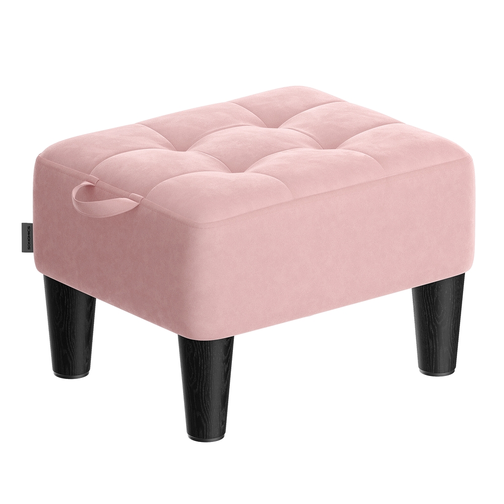 Velvet Ottoman Footstool with Thick Cushion Pastel Pink and Ink Black Velvet Ottoman Footstool with Thick Cushion Pastel Pink and Ink Black