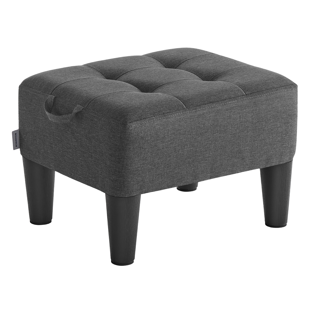 Linen-Look Fabric Ottoman Footstool with Thick Cushion Slate Grey and Ink Black Linen-Look Fabric Ottoman Footstool with Thick Cushion Slate Grey and Ink Black