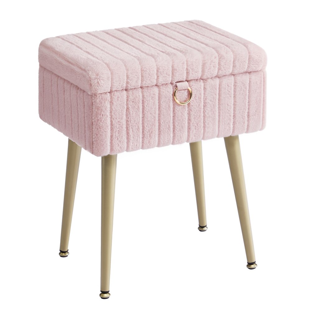 Vanity stool with storage and metal legs