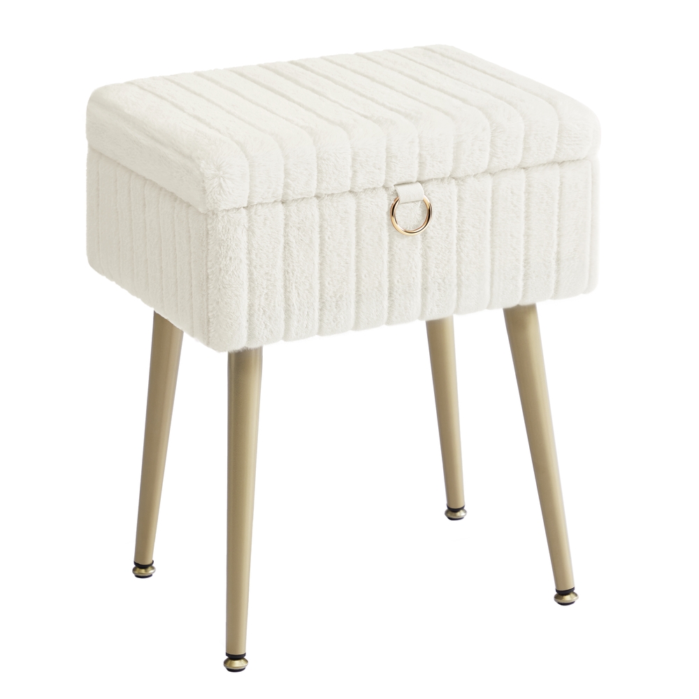 Vanity stool with storage and metal legs
