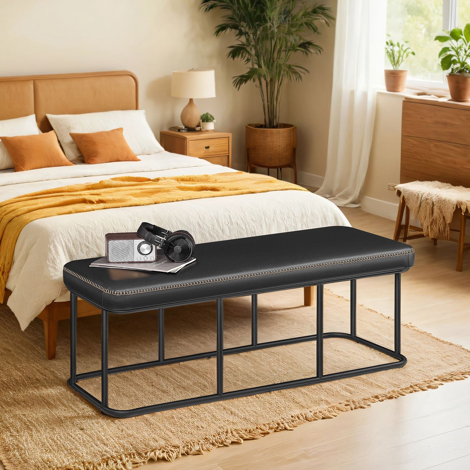 Bench for Entryway Bedroom, PU Leather, Ottoman Bench with Steel Frame Bench for Entryway Bedroom, PU Leather, Ottoman Bench with Steel Frame