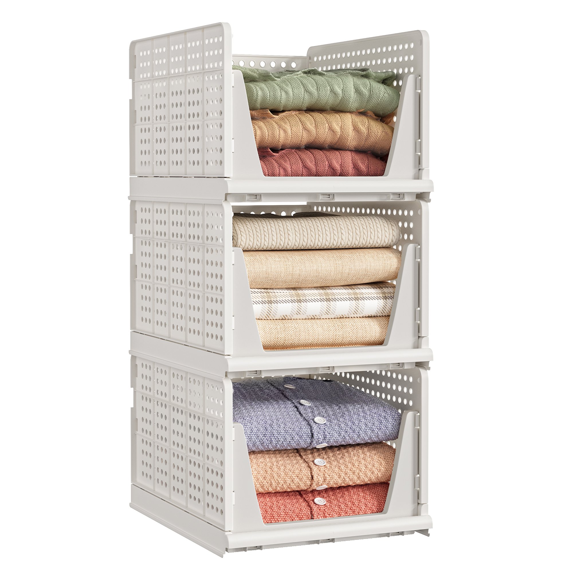 Set of Three Foldable Pull-Out Storage Baskets White Set of Three Foldable Pull-Out Storage Baskets White