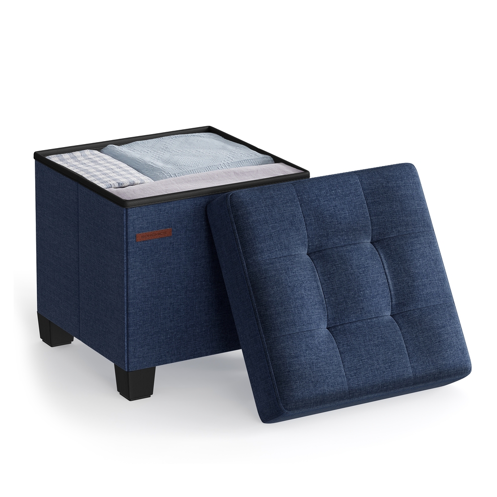 Storage Ottoman Foldable Small Ottoman Foot Rest 38 x 38 cm Midnight Blue Storage Ottoman Foldable Small Ottoman Foot Rest 38 x 38 cm Midnight Blue