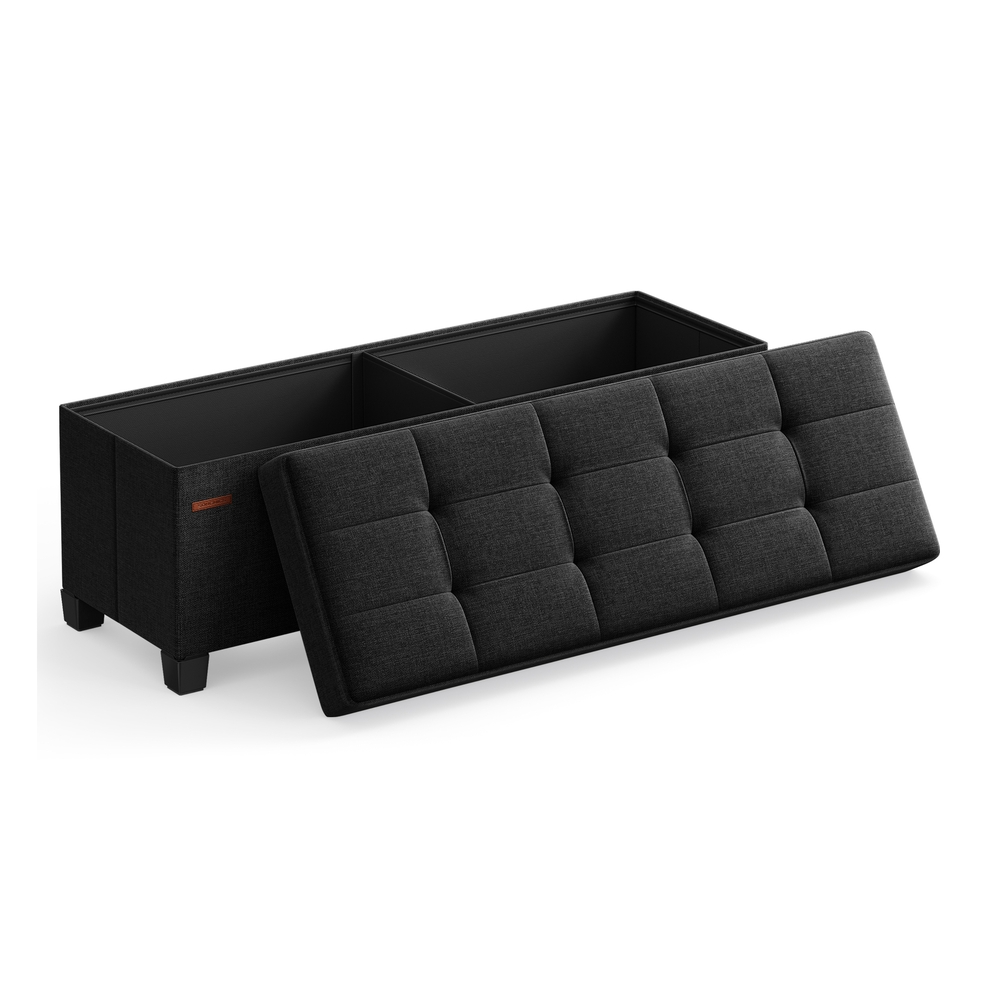 Storage Ottoman Bench Foldable Ottoman with Legs 38 x 110 x 40 cm Ink Black