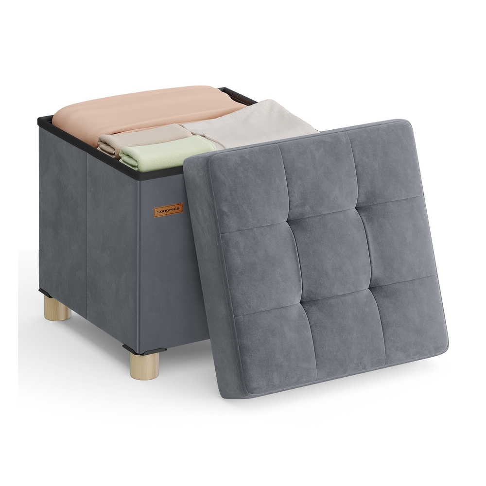 Storage Ottoman 38 x 38 x 40 cm 37 L Velvet Surface Slate Grey Storage Ottoman 38 x 38 x 40 cm 37 L Velvet Surface Slate Grey