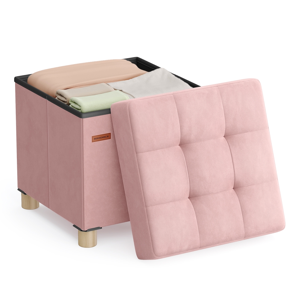 Storage Ottoman 38 x 38 x 40 cm 37 L Velvet Surface Jelly Pink