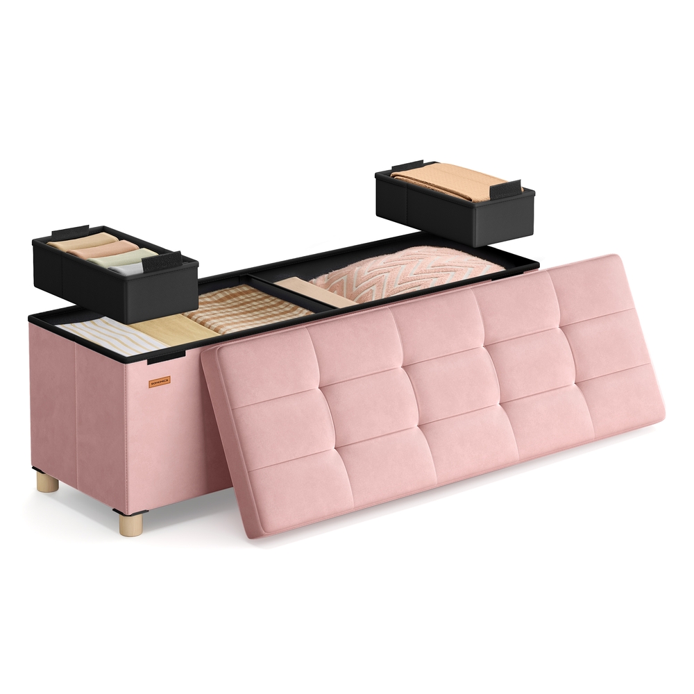 Storage Ottoman 38 x 110 x 40 cm 112 L Velvet Surface Jelly Pink Storage Ottoman 38 x 110 x 40 cm 112 L Velvet Surface Jelly Pink