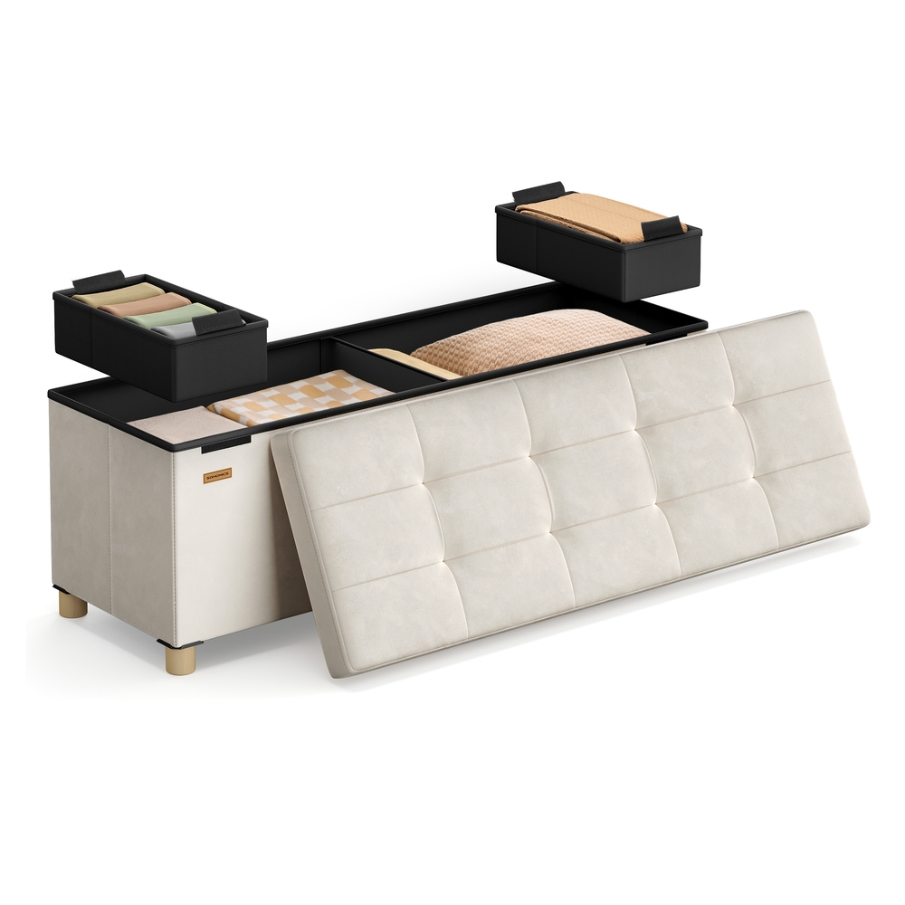 Storage Ottoman 38 x 110 x 40 cm 112 L Velvet Surface Cappuccino Beige