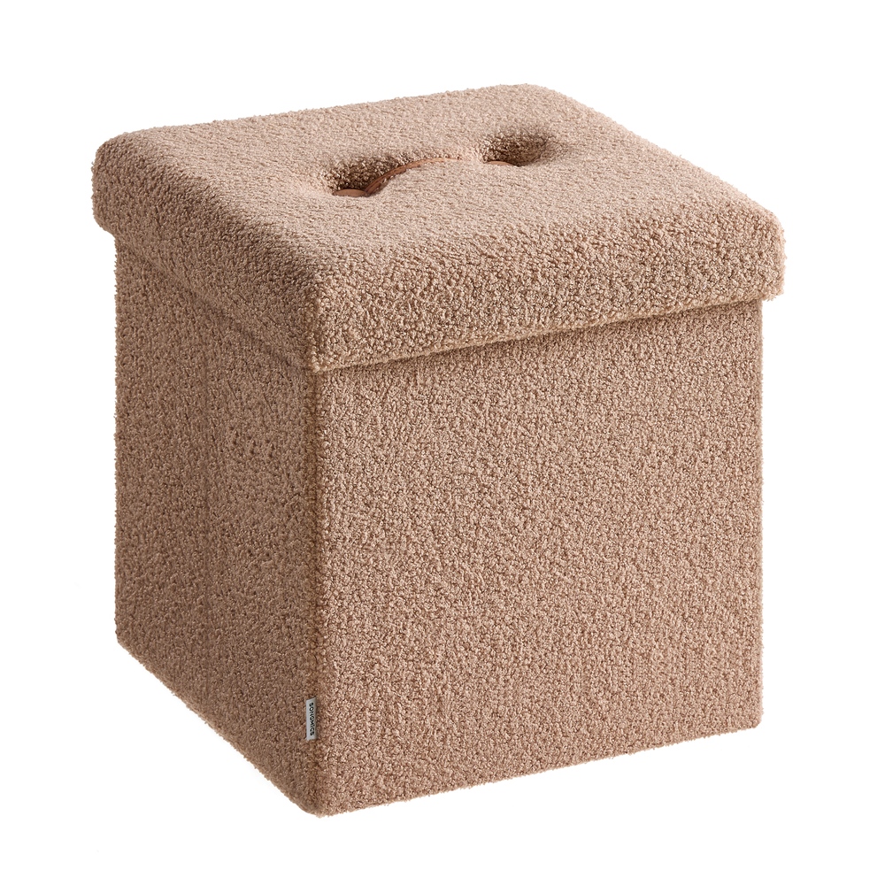 Folding Storage Ottoman 38 x 38 x 38 cm with Removable Lid Camel Brown