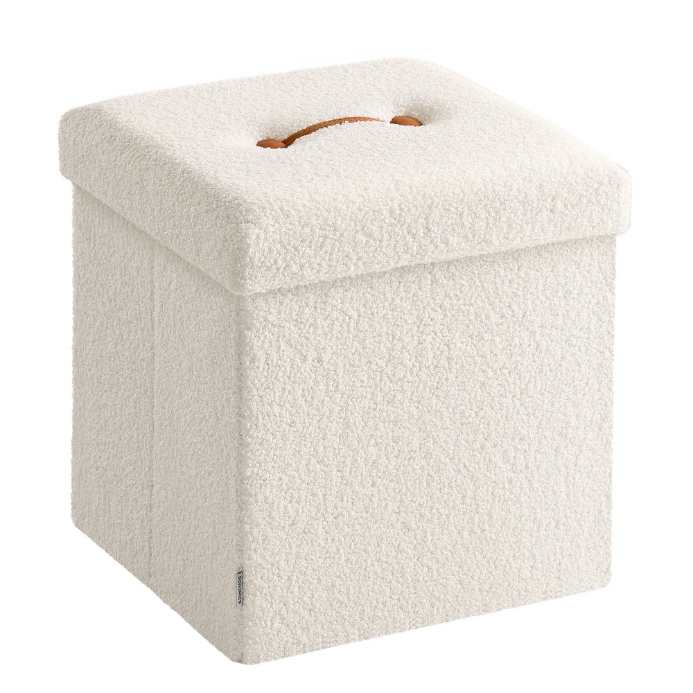 Folding Storage Ottoman 38 x 38 x 38 cm with Removable Lid Cream White