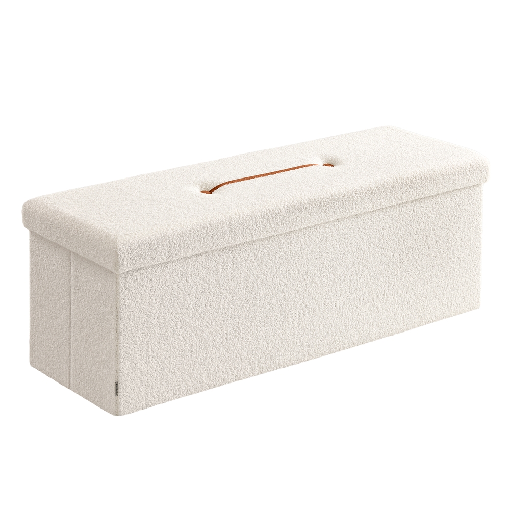 Folding Storage Ottoman 38 x 110 x 38 cm with Removable Lid Cream White