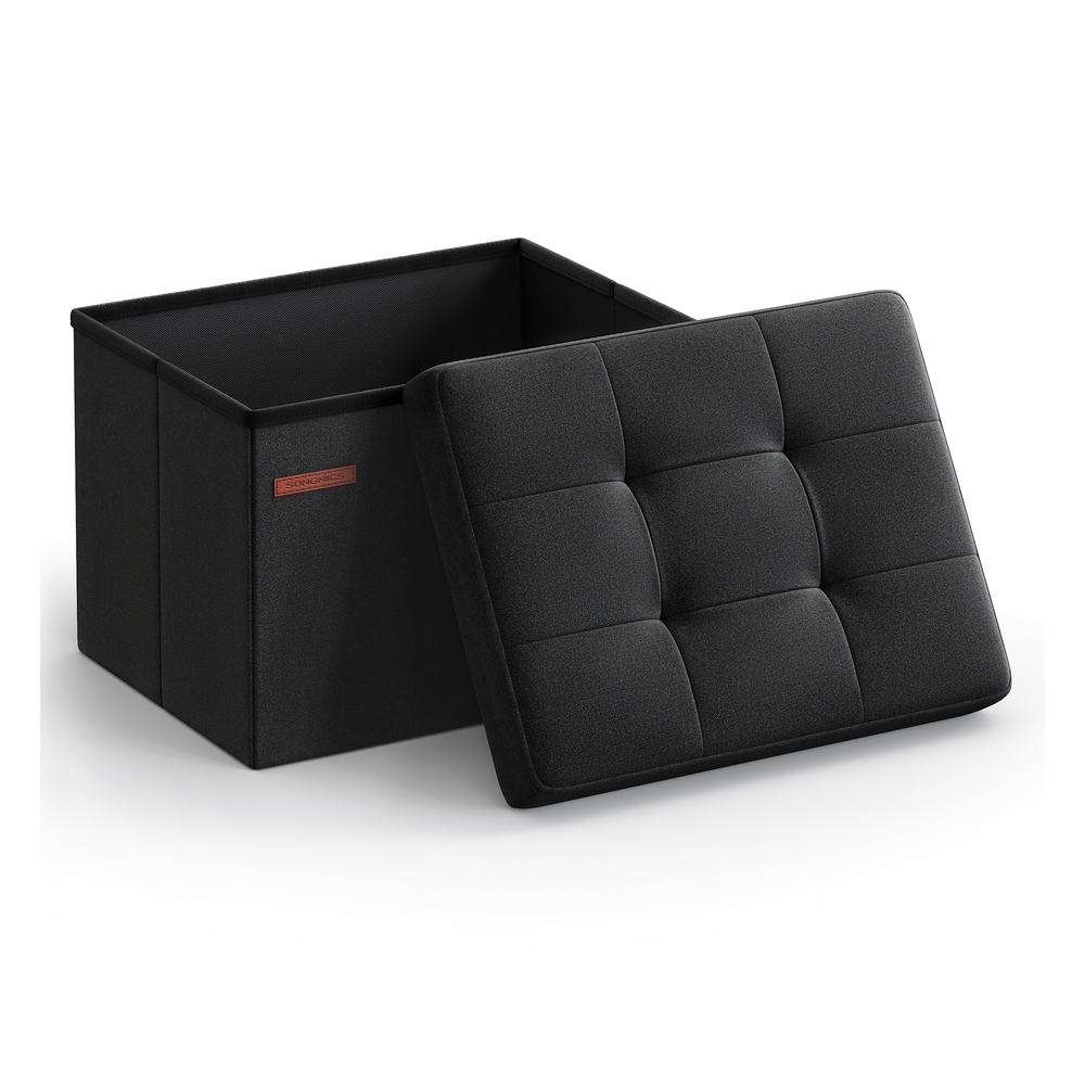 Storage Ottoman Foldable Small Ottoman Foot Rest 31 x 41 cm Ink Black