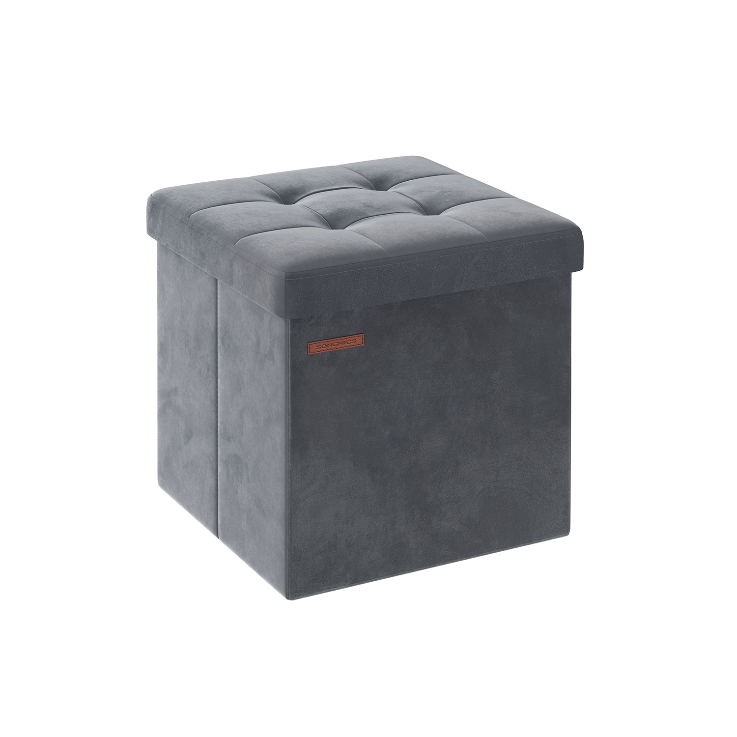38 x 38 x 38 cm Foldable Storage Ottoman Bench Slate Grey