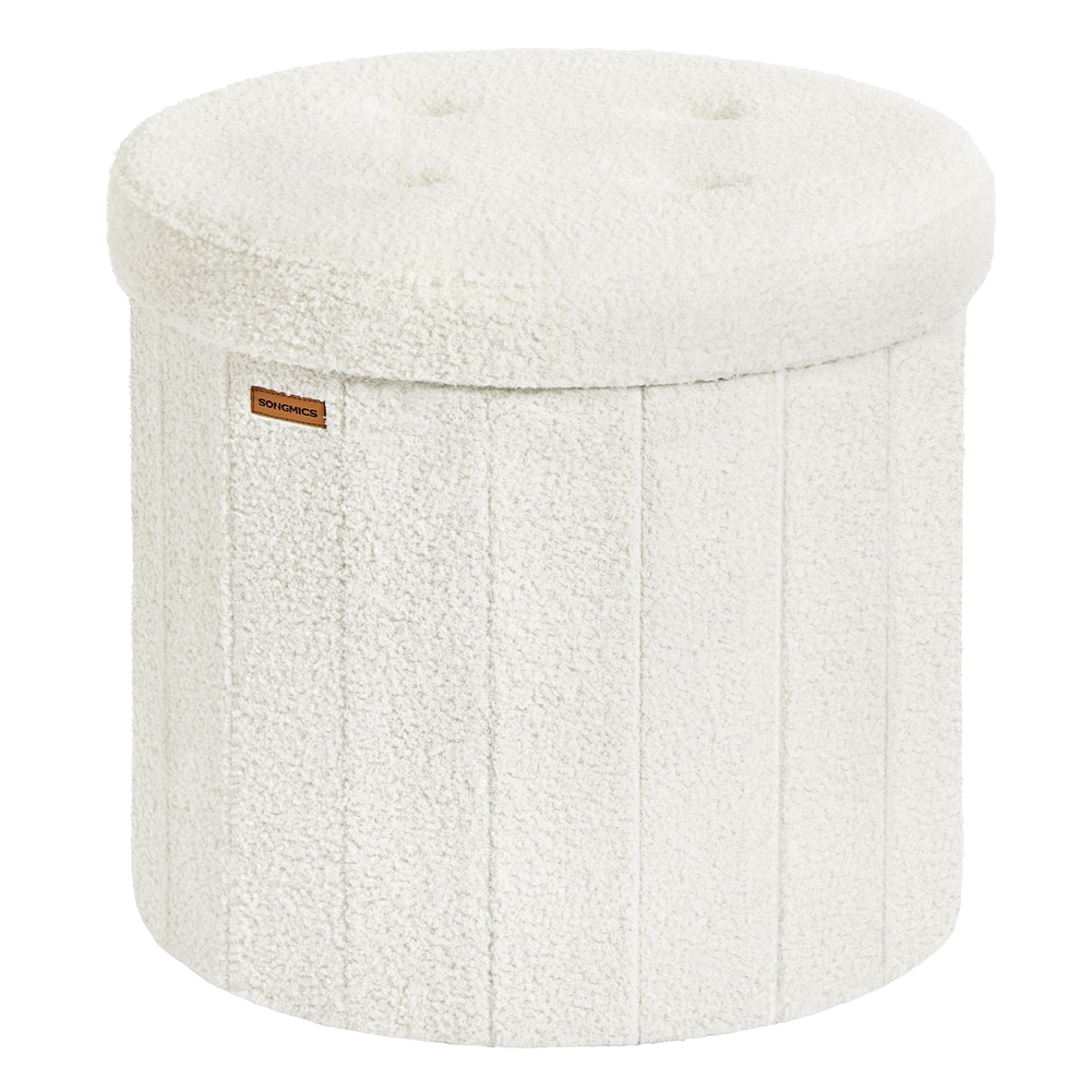 Round foldable storage ottoman stool with removable lid