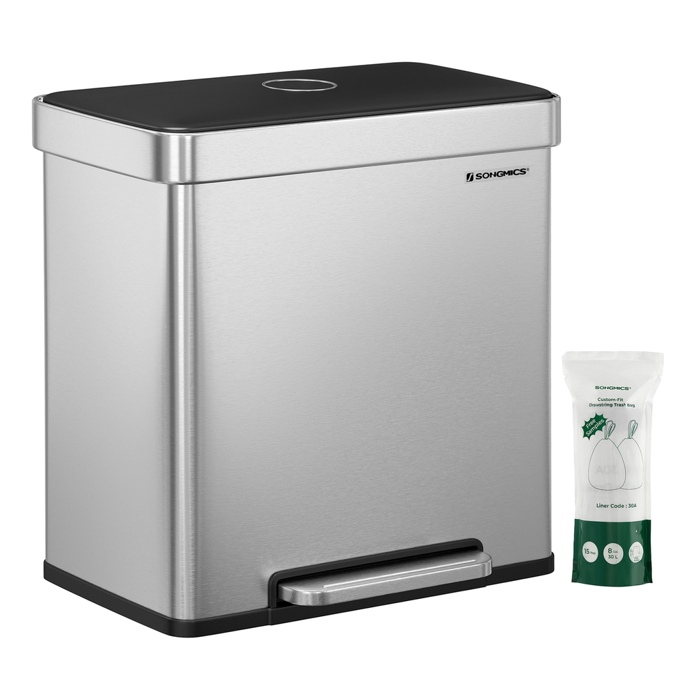2 x 30L Stainless Steel Pedal Rubbish Bin with 15 Trash Bags 2 x 30L Stainless Steel Pedal Rubbish Bin with 15 Trash Bags