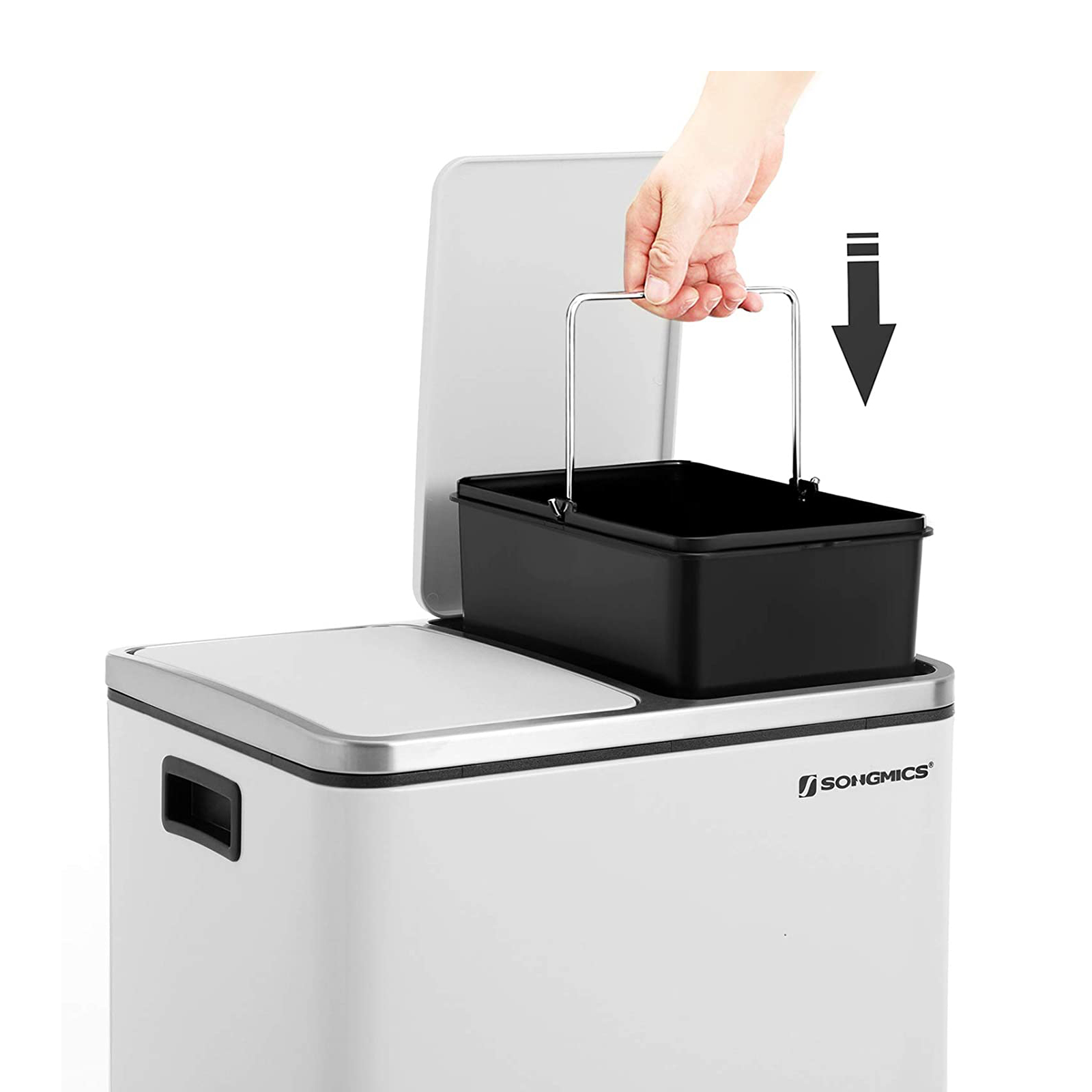 White Dual Rubbish Bin with Step SONGMICS
